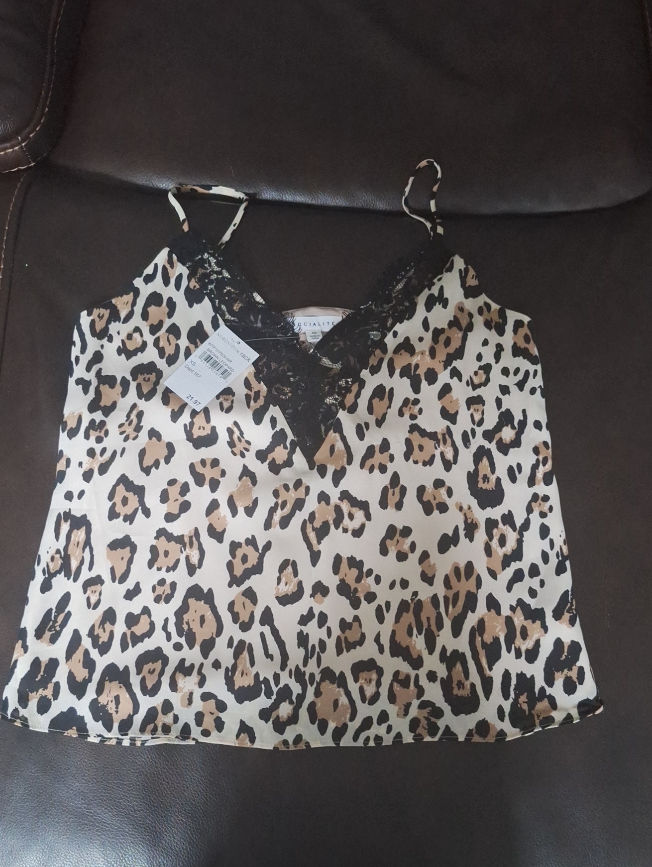Socialite Leopard Print Lace Trim Cami - Beige, Black Size Xs